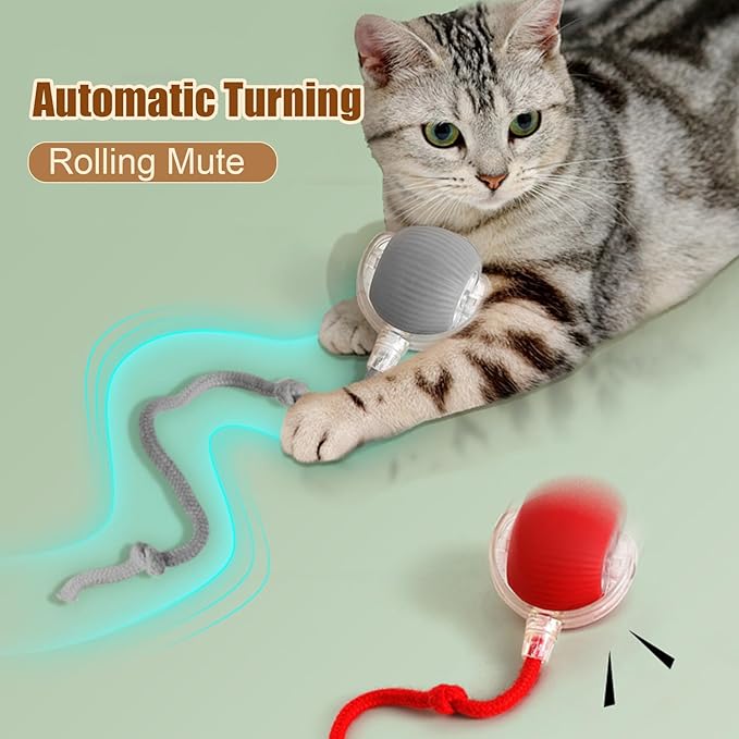 2PC Interactive Cat Toys,360 ° Fully Automatic Dogs & Cats Smart Rolling Ball,Durable and Rechargeable(Green+Red)