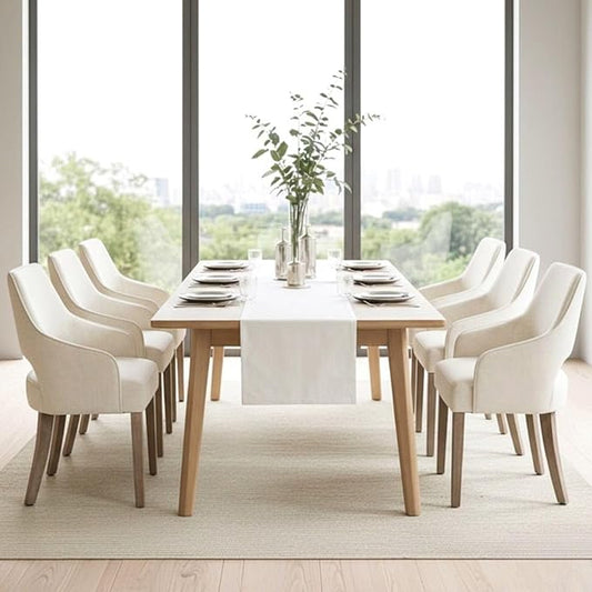 Linen Dining Chairs Set of 6, Upholstered Farmhouse Kitchen Chair Accent Chairs Side Chair with Wood Legs for Living Room/Dining Room/Bedroom/Restaurant, Upgraded Size, Cream