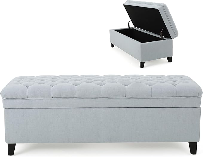 Setawix Linen Storage Benches, 50" Bed End Bench with Storage, Tufted Light Blue Ottoman Bench for Living Room, Rectangle Entryway Benches with Storage and Seating (Light Blue)
