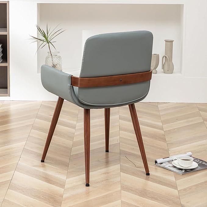 LUNLING Mid Century Modern Faux Leather Dining Room Chairs Set of 4,Upholstered Seat Metal Legs Chairs Blue Faux Leather Kitchen Chair Reception Room Chair,4PCS