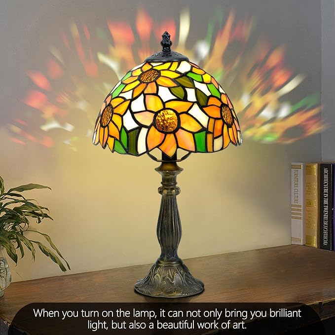 Vibrant Sunflower Tiffany Style Table Lamp,Handcrafted Stained Glass Lamps for Living Room, Bedroom Decor,8-Inch Small Tiffany Lamp with LED Bulb