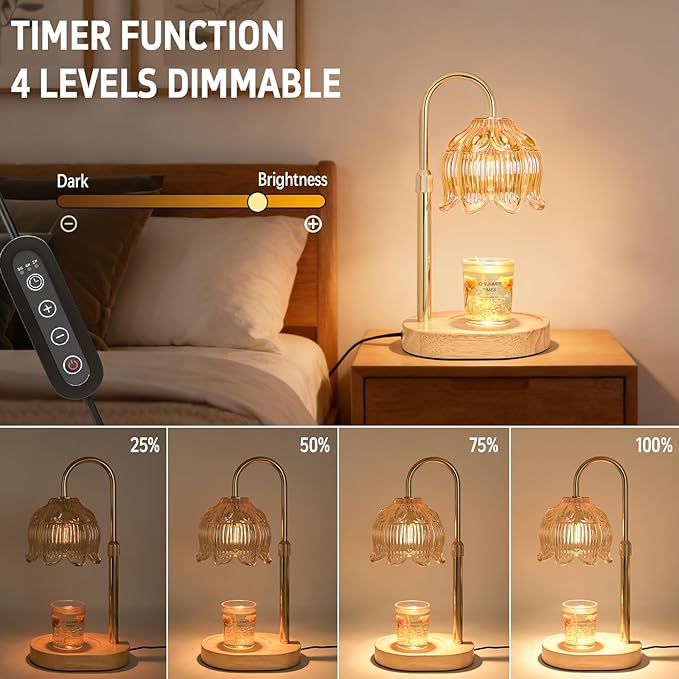 Candle Warmer lamp with Timer Dimmer,Electric Candle Warmer, Vintage Flower Lotus lamp,Compatible with Various Candles, Gifts for Mom Women,Candle Lamp for Bedroom Home Decor (Flower lamp-Amber)