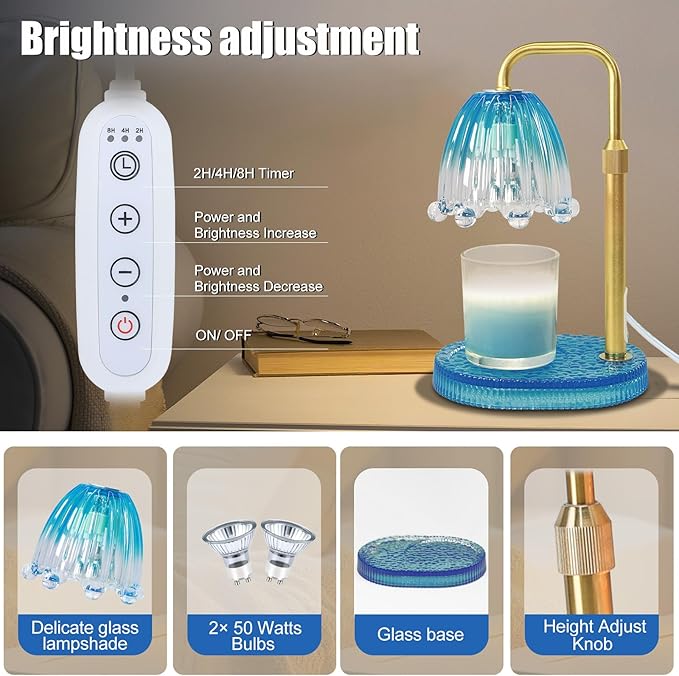 Candle Warmer Lamp with Timer - Electric Wax Melt Warmer with Adjustable Height and Dimmer for Scented Candle Wax, Home Fragrance Décor and House Warming Birthday Gifts for Women Mom