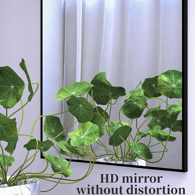 ANYHI Over The Door Mirror, 42"x14" Door Mirror Full Length, 2 Hooks, Over The Door or Wall Monuted, Aluminum Frame, for Bedroom Bathroom Checkroom, Black