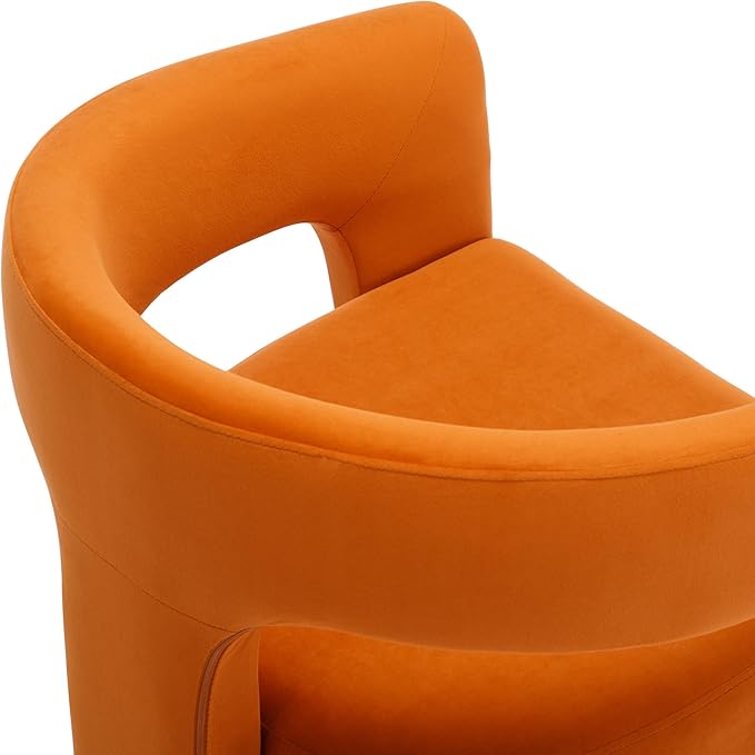 Set of 2 Modern Velvet Fabric Upholstered Dining Chairs with Open-Back, Cute Barrel Side Chairs Kitchen Armchair Accent Chairs for Dining Room Bedroom, Orange