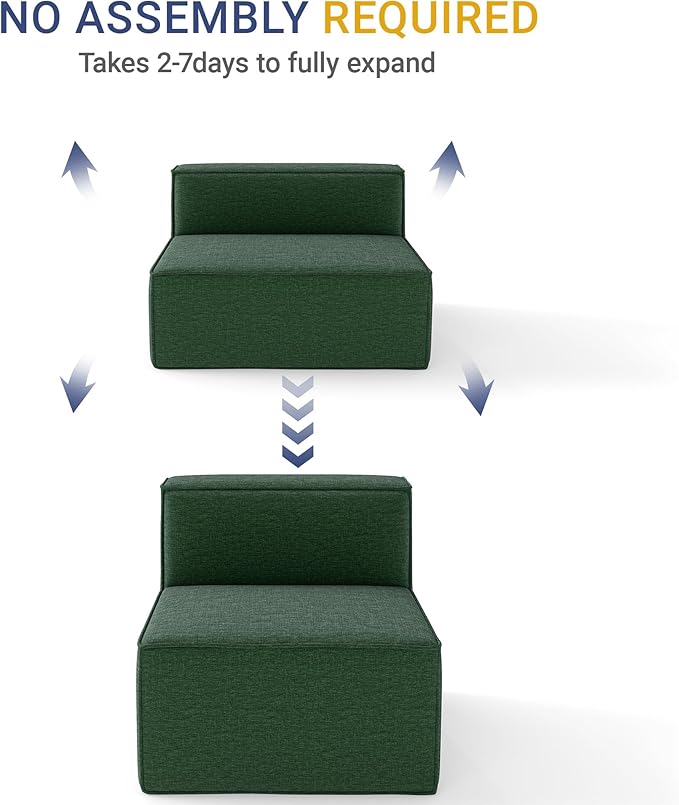 38“ Modular Sectional Sofa Convertible Cube Thick Couch Seat Set, Combine L-Shaped U-Shaped, Free Assembly, Space-Saving for Living Room, Fabric Chenille Green (Only Armless)