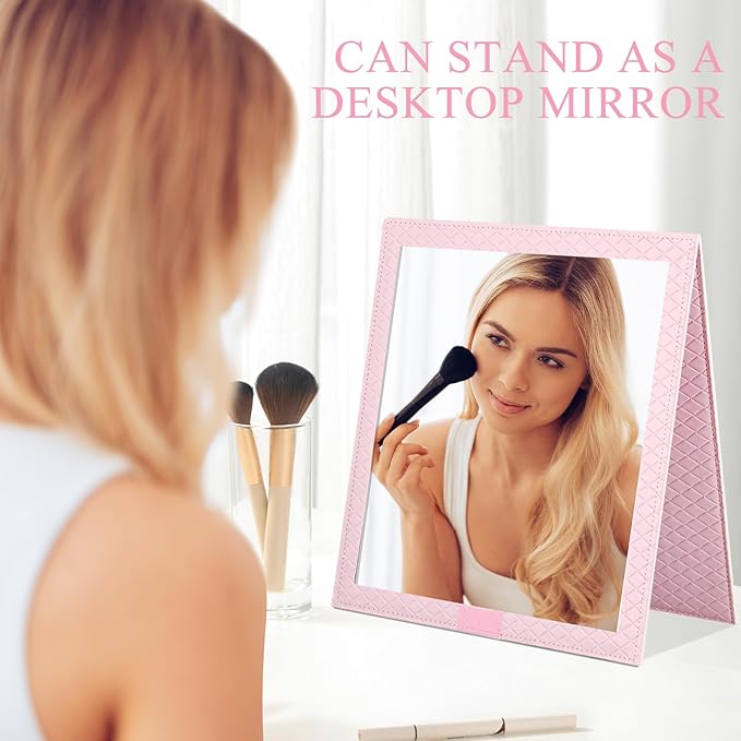 Foldable Travel Portable Full Length Mirror, Dance Bag Hanging Mirror Full Body Mirror for Dance, Camping, Travel, Dance Competition Must Haves Backstage Folding Hanging Mirror (Pink, 24*11 Inch)