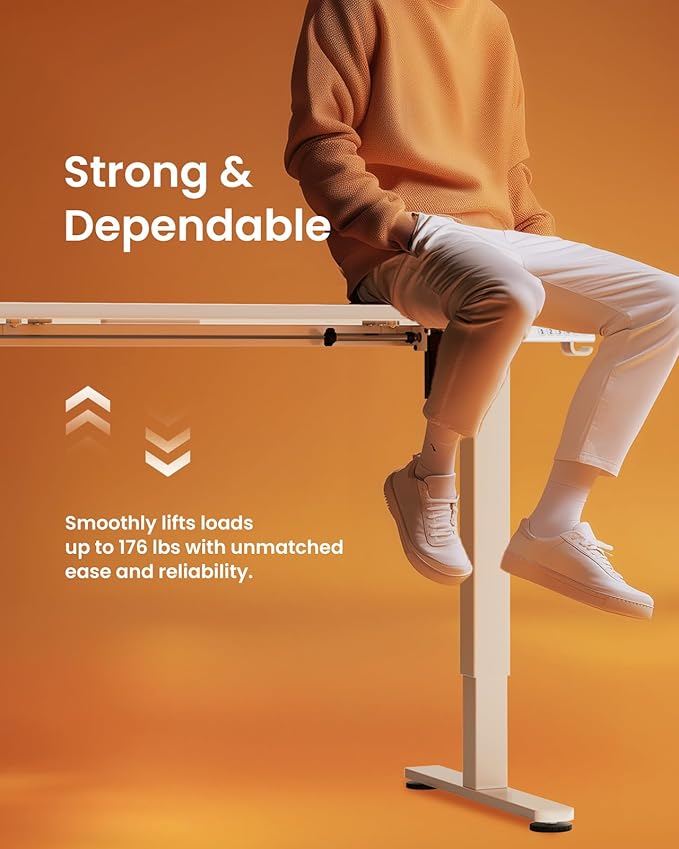 ErGear Height Adjustable Electric Standing Desk, 55 x 28 Inches Sit Stand up Desk, Large Memory Computer Home Office Desk with Two-Piece Desktop (White)