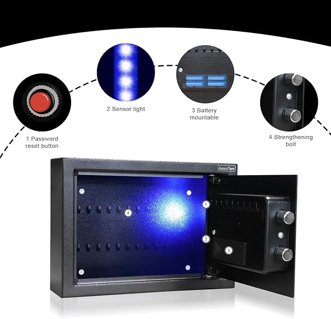 JUGREAT 60 Keys Cabinet with Sensor Light,Electronic Key Safe,Pin Code Keyless Storage Box for Keys,Secure Wall Mount Safe with 60 Key Tags