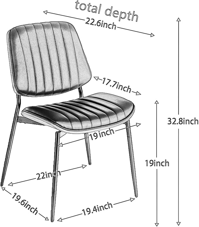 Dining Chairs Set of 6, Mid Century Modern Accent Dining Room and Kitchen Chairs, Upholstered PU Leather Vertical Stripe Chairs for Vanity with Walnut Bentwood and Metal Legs, Gray