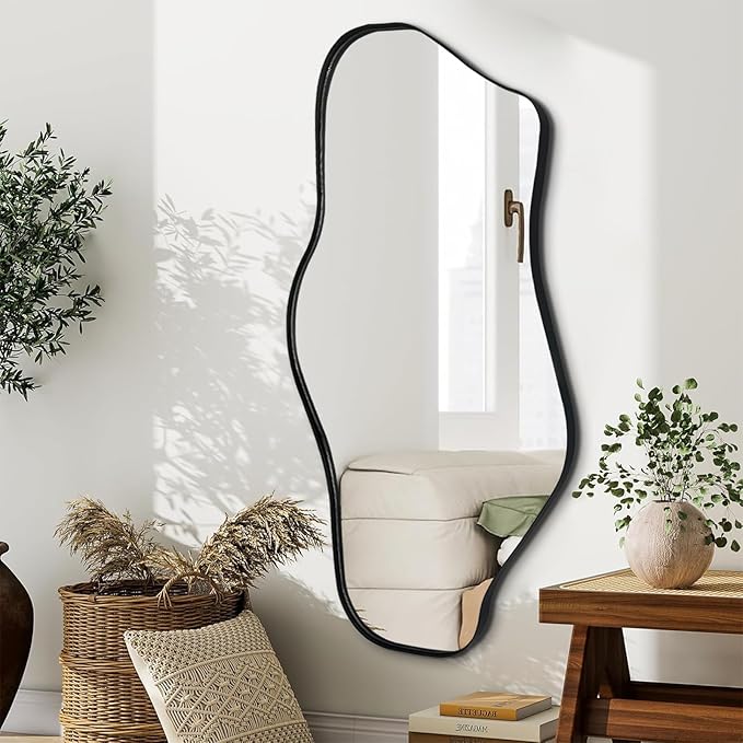 Irregular Wall Mirror, 47"x25" Large Asymmetrical Mirrors, Cloud Shaped Mirror with Metal Frame, Modern Abstract Mirrors for Living Room Bathroom Bedroom Hallway Entryway Fireplace