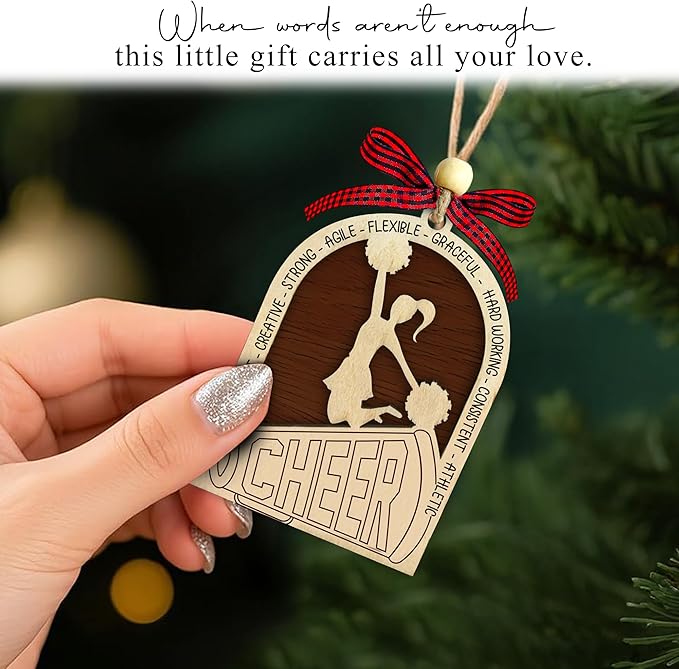 Cheerleader Christmas Ornament 2025 - Cheerleader Gifts for Girls - Gifts for Cheerleaders, Cheer Coach - Cheerleading Ornament Hanging Decor - 2 Layer Wood Cheerleading Ornaments for Christmas Tree