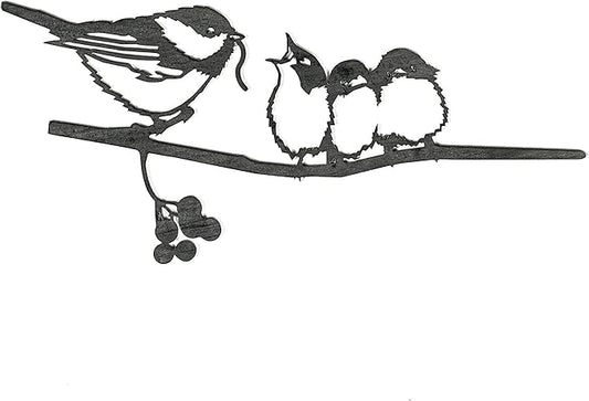 METALBIRD - Chickadee & Chicks - Outdoor Tree Ornaments in Corten Steel - Metal Art Proudly Made in The USA