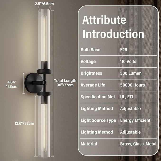 Black Wall Sconce, 30" Knurling Sconces,Bathroom Vanity Light Fixtures, Modern Wall Lights for Mirror, Bathroom, Living Room,Hallway,Staircase (1 Pack)