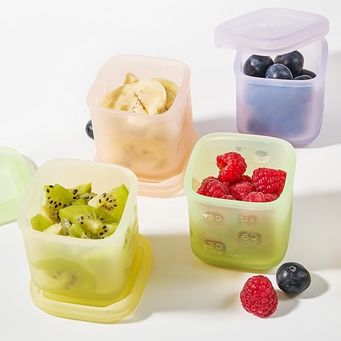 Olababy Clear Sense Silicone Storage Containers 4pk for Baby Food, Snacks, Formula, Puree, Sauce & More | Micro Plastic & BPA-Free | Daycare Essentials for Toddlers and Kids (Lemon, 4 oz / 120 ml)