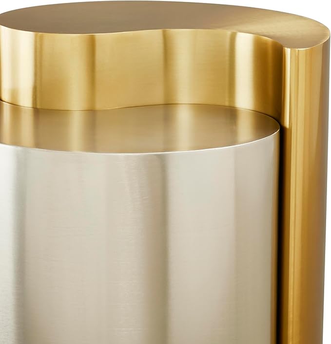 Modern Contemporary Luxury Ying-Yang 20" Height End Table Set, Sculptural Design with Aluminum Frame for Living Room, Entryway, Home & Office, Gold & Silver Dual Tone End Table