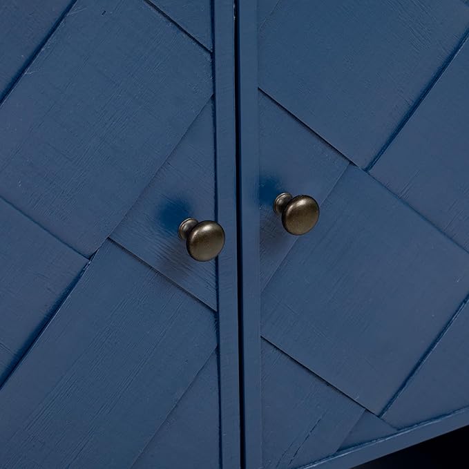 60'' Curved Sideboard with 4 Doors and Bottom Shelf, Versatile Wooden Accent Storage Cabinet Entryway Console Table for Hallway Living Room Dining Room (Navy Blue-4.16)