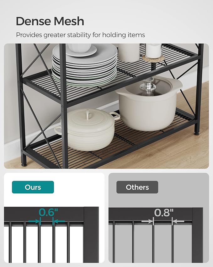 SONGMICS 3-Tier Metal Storage Rack with Wheels, Mesh Shelving Unit with X Side Frames, 31.5-Inch Width, for Entryway, Kitchen, Living Room, Bathroom, Industrial Style, Black UBSC183B01