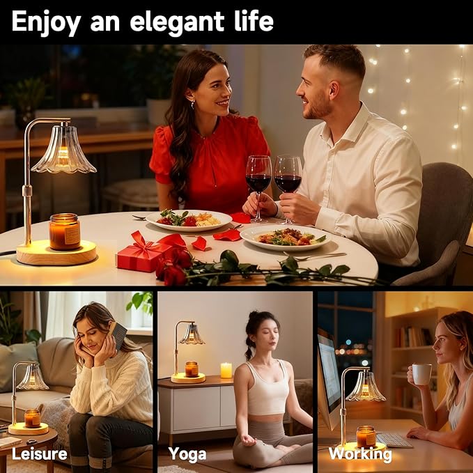 Candle Warmer Lamp - Flame-Free with 2 Bulbs Height-Adjustable Warmer Ideal for Scented Candles for Women, Moms Housewarmings