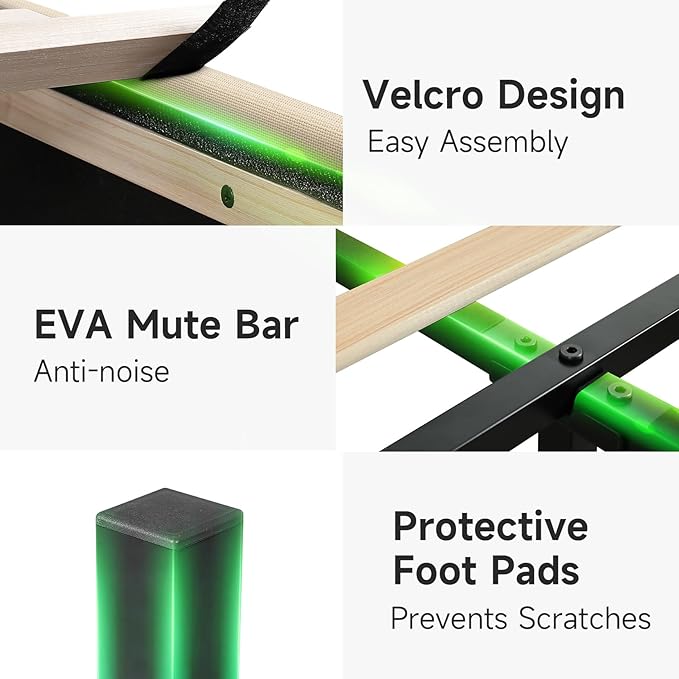 koorlian Full Size Bed Frame, Full Bed Frame with Headboard, Adjustable Upholstered Bed Frame with Type-C&USB Port, Wingback Storage Headboard, Noiseless, No Box Spring Needed, Beige