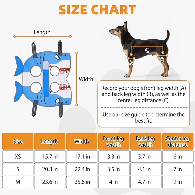 Dog Grooming Hammock for Small Dogs Cats, Cute Shark Design Dog Hanging Harness for Nail Trimming/Clipping, Pet Sling with Grooming Kit and Thick Neck Support & Strap Restraint Claw Care, M