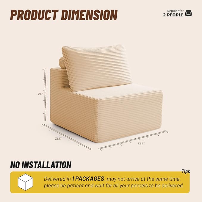 Cozy Single Seat, Comfortable Seating, No Assembly Required, Camel