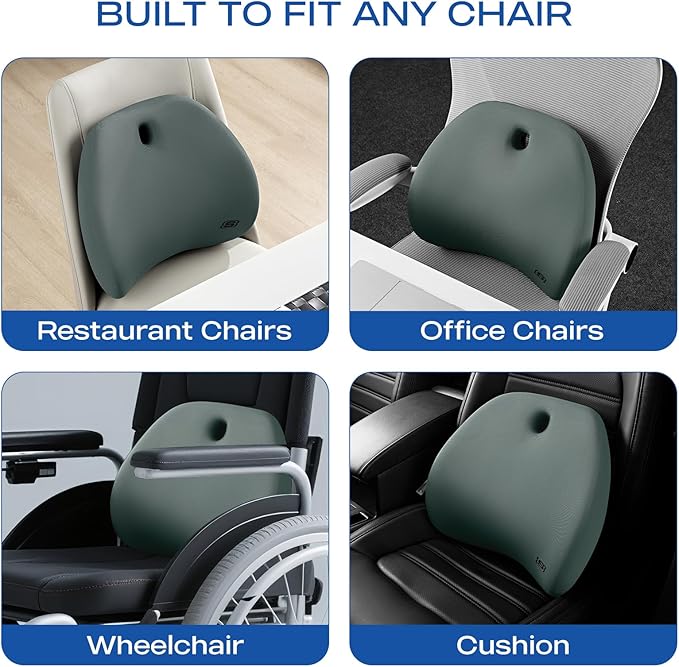 Skechers Lumbar Support Pillow for Office Chair,Memory Foam Lumbar Pillow,Lower Back Pain Relief Lumbar Pillow,Ergonomic Design Back Support Pillow for Office Chair,Car,Home,Travel,Green