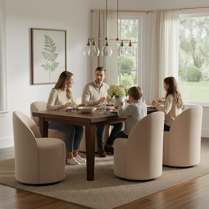 Modern Barrel Dining Chairs Set of 4, Swivel Base Khaki Accent Chair 360°Rotating Vanity Chair Mid-Century Dining Side Chair Kitchen Chair for Living Room, Bedroom, Home, Office, Kitchen