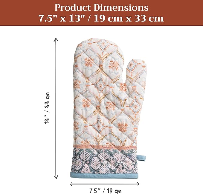 Maison d' Hermine Oven Gloves 100% Cotton Oven Mitt 7" x 13" with Loop Heat Resistant BBQ Cooking Gloves for Thanksgiving Christmas Decorations Baking Handling Hot Pans (Pack of 1, Fair Isle)