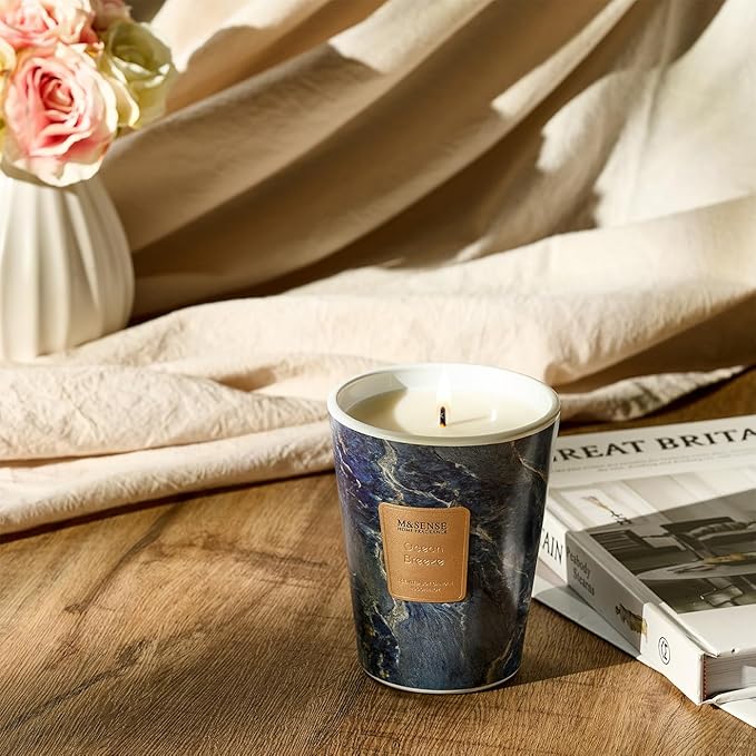 M&SENSE Ocean Breeze Scented Soy Candle, 3 Wick Highly Scented 14.1 Oz 80H, Aromatherapy Christmas Gift for Women and Men