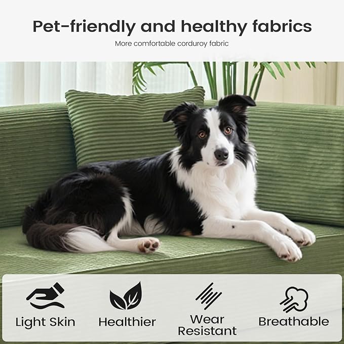 Folding Sofa Bed Convertable Corduroy Couch King Size Floor Sleeper 4-in-1 DIY Combination sofabed Fold Out Futon Lounge Comfy Foldable couches cama for Living Room (Green, 80.15")