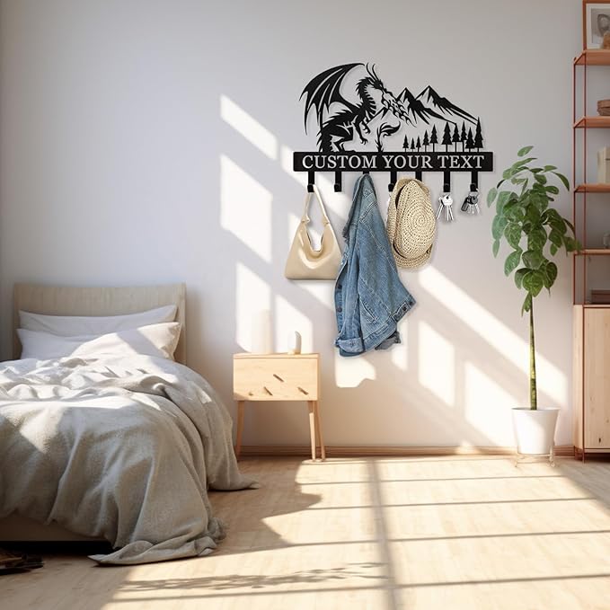 Personalized Key Holder Wall Mounted, Custom Dragon Design Key Holder for Wall, Metal Key Holder Hooks Organizer, Key Hanger Decor for Living Room, Kitchen, Entryway