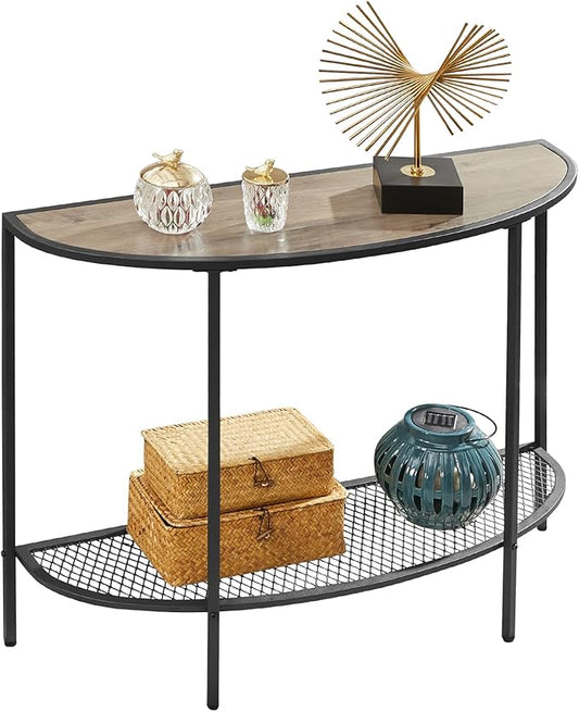 SAYGOER Console Table 2 Tier Narrow Entryway Table with Storage Shelves Half Moon Sofa Couch Table Industrial Small Entry Way Tables for Living Bedroom Hallway Office Easy Assembly, Gray Black