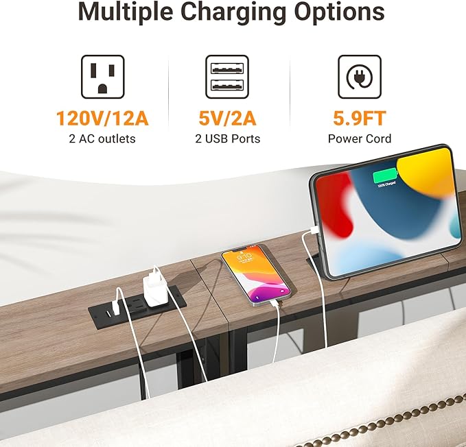 ELYKEN 5.9" Narrow Console Sofa Table with Power Outlets, Total 39.4” Long Behind Couch Table with Charge Station and 6.5’ Extension Cord for Living Room, 5.9" D x 39.4”W x 29.5”H, White Oak