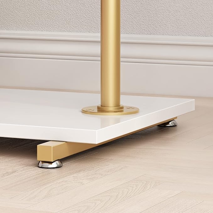 Gold Metal Clothing Rack with Wood Shelf, Heavy Duty Rolling Garment Rack with Wheels for Bedroom Retail Boutique Use (49.21L inches)