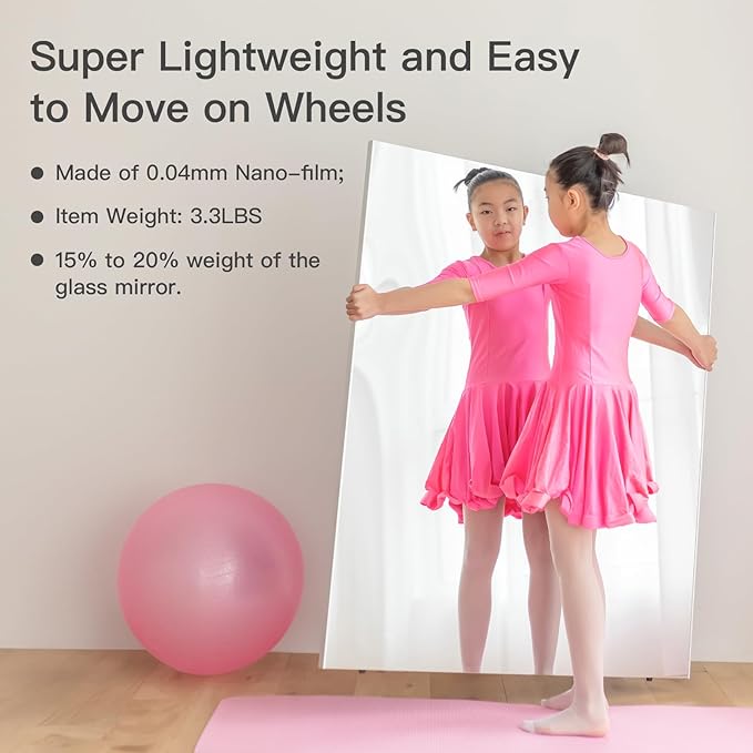 brisafe Full Length Mirror with Stand, 65"x22" Super Lightweight Glassless Home Full Floor Mirror, Oversized 0.04mm Nano-Film Gym Mirror, Black