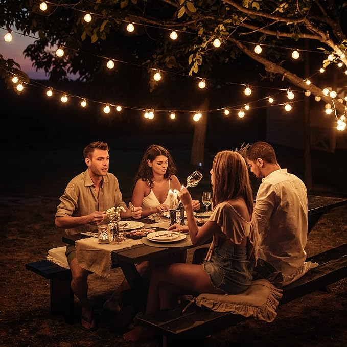 Mlambert 100Ft(2x50Ft) Outdoor String Lights, G40 Globe Patio Lights with 50+4 Waterproof Hanging LED Bulbs for Balcony Gazebo Deck Tents-Black Wire