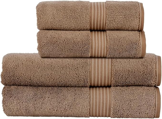 Christy Supreme Hygro 4 Piece Towel Set | Mocha | 100% Luxury Supima Cotton | Ultra Soft | Super Absorbent | 650GSM | 2 Bath Towels 2 Hand Towels