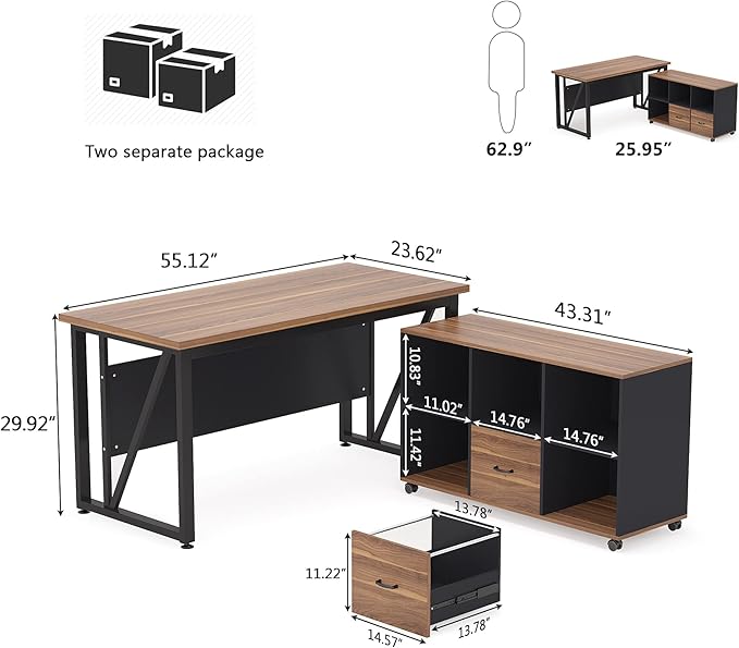 Tribesigns 55 inches Executive Desk and 43" lateral File Cabinet, L-Shaped Computer Desk Home Office Furniture with Drawers and Storage Shelves, Office Table with Cabinet