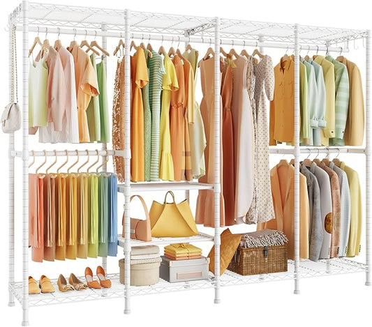 H41 Garment Rack Heavy Duty Clothes Rack, Clothing Racks for Hanging Clothes, Extra Large Freestanding Portable Closet Wardrobe Rack 78.5'' W × 15.8'' D × 76.4'' H, Max Load 1150 Lbs, White