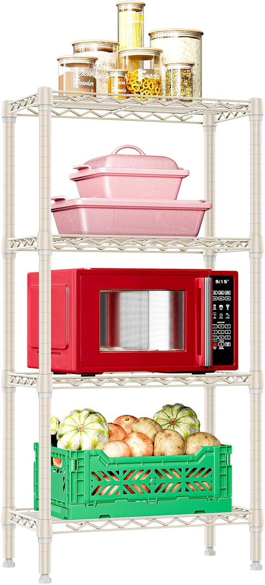 IZEUK 4 Tier Steel Storage Shelves, Heavy Duty Metal Shelf Wire Shelving Rack for Pantry, Kitchen, Living Room, or Bathroom Organization (11.8" D x 23.6" W x 47.5" H, 1000LBS, Light Tan)