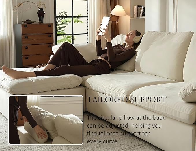 Cloud Couches for Living Room, 108” Boneless Couches Oversized Modular Sectional Sofas, Adjustable Backrest, No Assembly, Comfy Deep Seats, 3-Seater&1 Ottoman, Beige