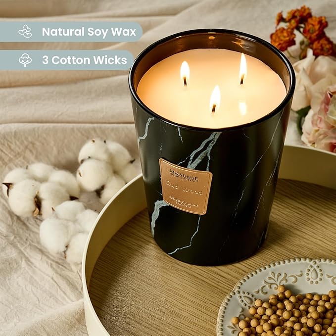 M&SENSE Extra Large Candle 35oz 150H OudWood Scented Candle, 3 Wick Highly Scented Jar Candle, XL Candles Gift for Women and Men