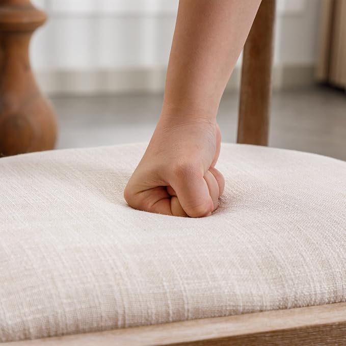 Kmax Dining Room Chairs Mid-Century Modern Fabric Kitchen Chairs with Natural Walnut Finished Frame, Linen Curved Back, Set of 4, Beige