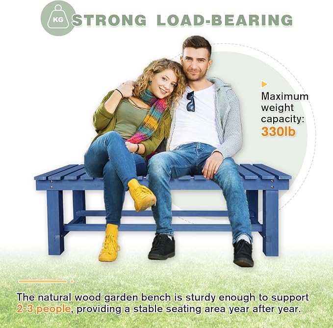 Outdoor Garden Wood Bench, 2-Person Weatherproof Wooden Bench Park Narrow Bench, Never Rot or Fade Waterproof Backless Bench for Entryway, Outdoor, Patio, Porch, Backyard and Park (Blue, 35.5''/90cm)