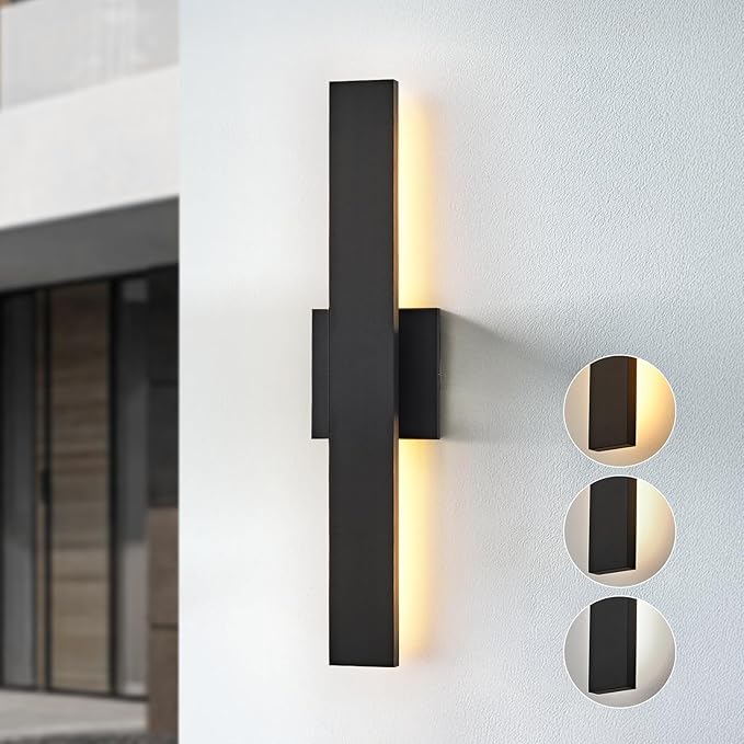 Upgraded 23.6in Black Long Modern LED Outdoor Wall Lights 3000K 4000K 5000K Dimmable Exterior Wall Sconce Outside Light fixtures for House Garage Front Door