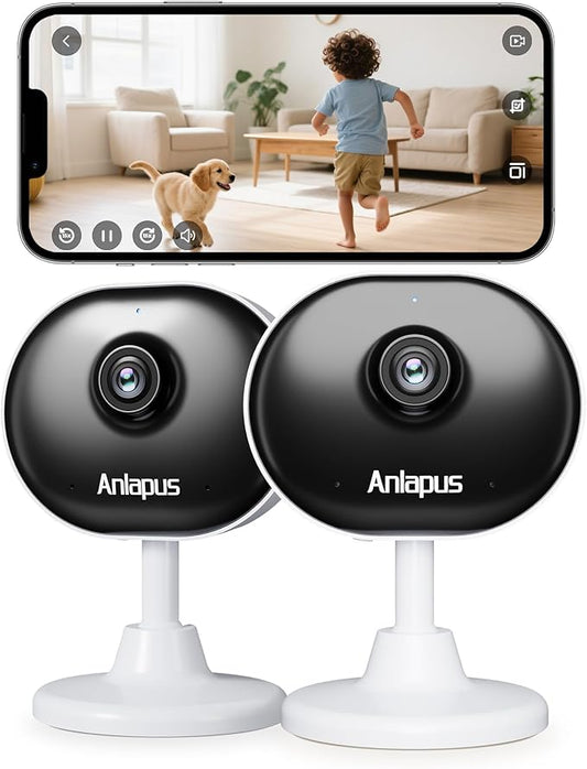 Anlapus C688 2 x 2MP Plug-in WiFi Indoor Camera for Home Security, Pet Camera with Phone App, Smart Motion/Person Detection, 2 Way Audio, Baby Monitor, Memory Card/Cloud Storage, Easy & Quick Install