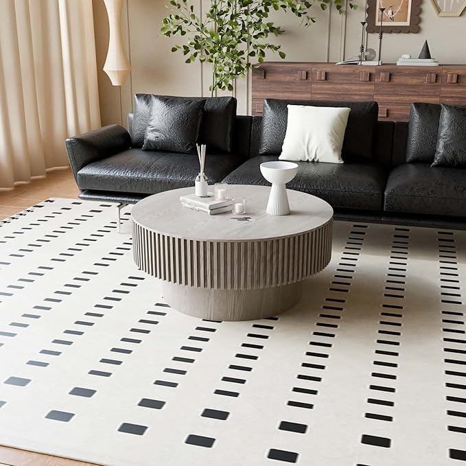 31.5'' Small Round Coffee Table with Storage, Fluted Coffee Table with Solid Wood Veneered, Mid Century Modern Wooden Center Table, Accent Tea Table for Small Space Living Room Apartment, Grey