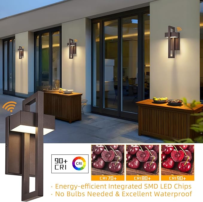 tewei LED Outdoor Wall Sconce Dusk to Dawn Outdoor Lighting, Modern Exterior Lighting Fixtures, Brown LED Front Porch Lights Outside Wall Mount Lights for House, Hallway, Warm White 3000K, 1 Pack