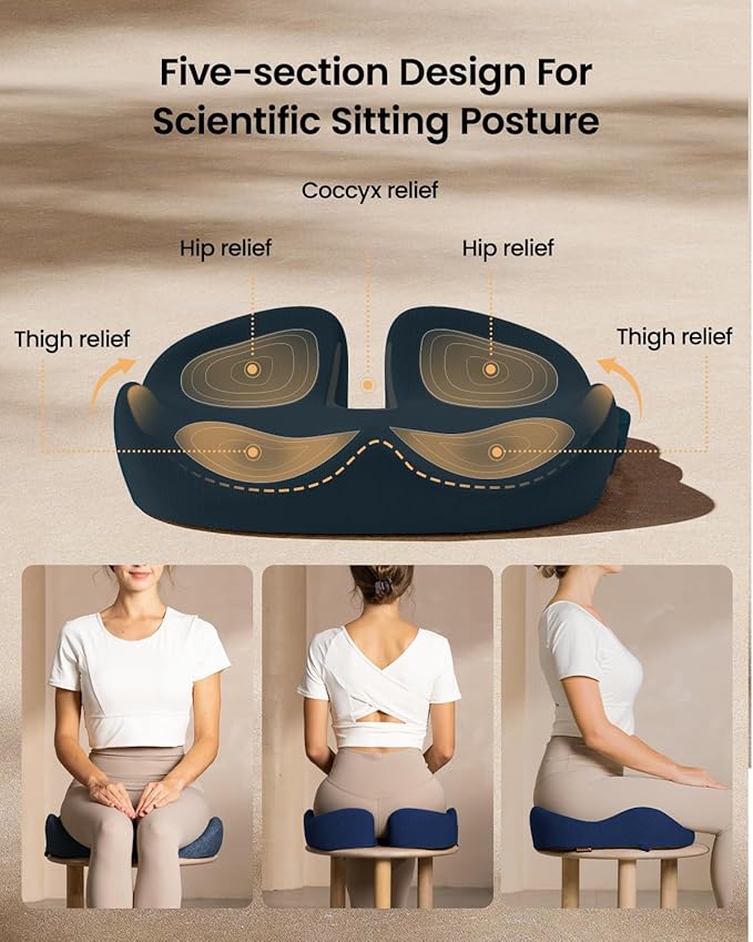 ProtoArc Seat Cushion, Office Chair Cushion for Sciatica, Coccyx Cushion, Ergonomic Memory Foam Seat Cushion for Car, Home, Pressure Relief Pad for Hip, Tailbone, All Day Comfort - Navy
